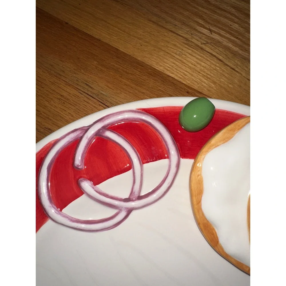 LOTUS Home Trends ETC‎ Appetizer Plate Bagel Olive Tomato Onion Red Trimmed 2006